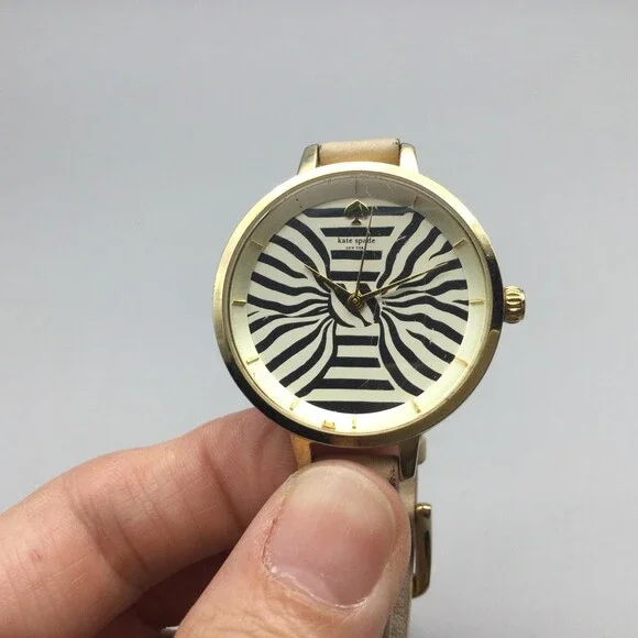 Kate Spade Metro Watch Womens 34mm Bow Stripe Dial Gold Tone New Battery - Picture 7 of 15